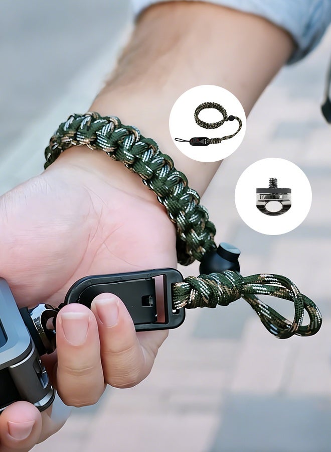 Camera Wrist Strap for DJI Osmo Pocket 3 & Insta360 X5/X4, Paracord Hand Strap with 1/4 Quick Release Screw, Anti-Drop Lanyard Accessory for Vlog & Travel, Army Green - Image 1